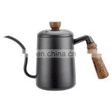 Amazon Hot Sale 600ml Stainless Steel Gooseneck Coffee Drip Kettle With Wood Handle, Black thumbnail-1