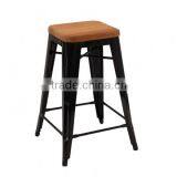 MCH-1505 Black Stackable Stool 65cm Height Industrial Metal Wood Chair thumbnail-1