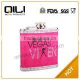 6oz promtional lady gift crystal decorated hip flask for women