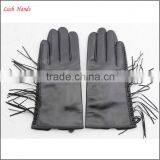 Genuine Black Thin Fringed Leather Gloves With Polyester Lining thumbnail-1