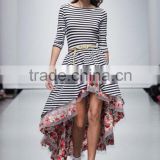 European style 2014 early autumn new arrival front short back long stripe floral irregular sexy dresses for women
