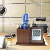 High-grade Office Desktop Wooden Brush Pot Clock thumbnail-1