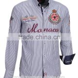 Beautiful High quality striped blue long sleeve satin 100% cotton slim fit embroidered men's shirts