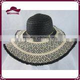 Black and White Paper Straw Floppy Hat With Tassels thumbnail-3