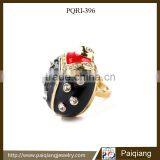 Latest design fashion gold plated rhinestone ladybug finger ring