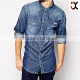 2015 fashion men jeans denim shirt slim fit mid wash oem clothing manufacturing JXQ983