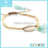 Natural Mother of Pearl Mix Bead Bracelet With Leaf Charm on Beige Leather thumbnail-3