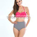 2016 Latest Striped Retro High Waist Bikini thumbnail-3