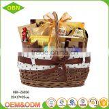 Unique Vintage Handled Handmade Wicker Christmas Gift Basket Empty With Ribbon thumbnail-2