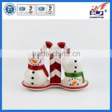Christmas Holiday Salt & Pepper Shakers Snowman Stands On Base Ceramic Salt & Pepper Shaker Set
