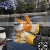 NMSAFETY Natural Cow Split Leather Double Palm Work Gloves Yellow thumbnail-1