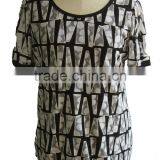 Black With Rose Print Lycra Round Collar Blouse thumbnail-5