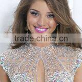 Sexy Ivory Knee Length Backless Halter Beaded Maternity Bridesmaid Dress thumbnail-3