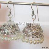 Silver Tone Jhumka Pearl Bollywood Dangler EARRINGS thumbnail-2