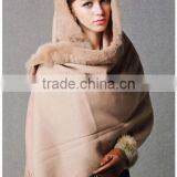 CX-B-P-21 Women Fashion Cashmere Pashmina Shawl With Fur Trim thumbnail-3