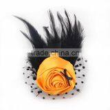 Beautiful Rose With Feather Cloth Flower Hair Clip/brooch,various Colored Rose Brooches,girls Hair Jewelry Accessory thumbnail-1