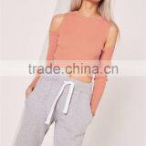 Women Silm Fit Plain Long Sleeve Knitwear High Collar Plain Sweater Cold Shoulder Knitted Crop Top Orange thumbnail-3