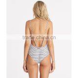 Customize Allover Nautical Stripe Print Swimsuit Scoop Front Neckline Low Back Cut Swimwear Polyamide Elastane Material Blend thumbnail-6