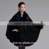 2016 Women's Wrap Beige Black Pashmina Wool Knitted Fake Cashmere Shawl With Fur Trim Collar Faux Fox Fur High Quality Capes thumbnail-2