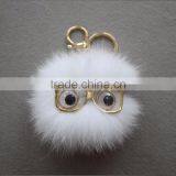 Myfur Cute Style White Fox Fur Pom Pom Keychain Customized Bag Charm thumbnail-3