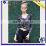 2016 Fashion Wholesale Gray Bandage Surplice Neck Chinlon Cropped Jacket for Womens thumbnail-2