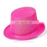 MH-2158 Classic Party Kit PVC Plain Full Size Bright Pink Glitter Plastic Top Hat thumbnail-1
