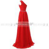 Wholesale Latest Design One Shoulder Floor-Length Red Chiffon Beaded Long Bridesmaid Dresses SD343 thumbnail-4