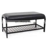 Customized Half-PU Portable Single Modern Home Furniture Leather and Iron Combined Shoe Rack Chair Stool thumbnail-2