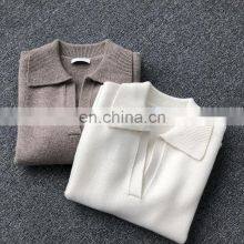Women Casual Polo Neck Plain Knit Thick Cashmere Sweater thumbnail-4