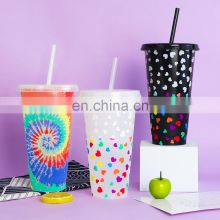 Wholesale 24Oz Reusable Swirl Tumbler Custom Logo Drinkware Magic Stadium Cold Coloring Changing Plastic Cups With Lid