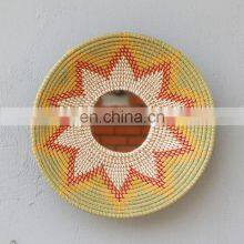 Flower Pattern Custom Color Seagrass Boho Mirror With Plastic String Wall Mirror Decor Art Decor Manufacturer Vietnam Supplier thumbnail-4