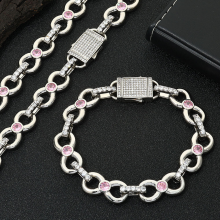 Women's Hip Hop Diamond Bracelet Gold Plated Pink Zircon Infinity Link Chain Elastic Clasp Chain Bracelet Jewelry for Gift thumbnail-2