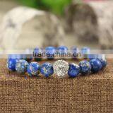 BRS1502-3 Natural Gemstone Lion Head Strench Bracelet,natural Semi-precious Stainless Steel Lion Head Macrame Bracelet thumbnail-1