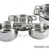 6Pcs High Quality Stainless Steel 18/8 Stackable Cookware Set With Induction Bottom