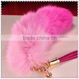 Dyed Color Genuine Fox Tail Keychains With Leather Tassels thumbnail-1