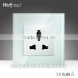 2015 China New Products Wallpad Luxury White Crystal Glass 3 Pin Universal Outlet Plug Power Wall Light Electric Switch Socket