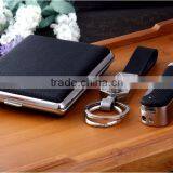 Mirror With Leather Cover Box With Multiple Knife and Keychain With Chrome Plated Gift Set thumbnail-2