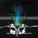 Wholesale Carnival Dancing Ball Favor LED Mask Women Face Mask Halloween Party Mask With LED Lights and Feather thumbnail-3