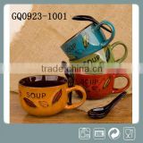Beautiful ceramic soup mugs /flower pattern mugs with spoon in handle