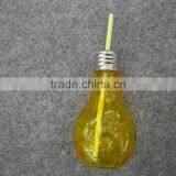 Home Goods Colored Bulb Shape Glass Beverage Bottle With Straw thumbnail-1
