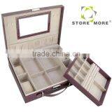 Leather Watch Organizer Storage Case Jewelry Box With Lock & Mirror thumbnail-4