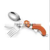 Outdoor Travel Portable Folding Camping Tools With Knife ,spoon ,fork ,bottle Opener,key Ring