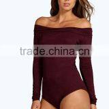 Professional Manufacture Factory Supply Bardot Neckline Long Sleeve Bodysuit Women thumbnail-5