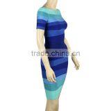 High Quality Short Sleeve Blue Gradient Bandage Dress New Arrival Cute Brand Dress thumbnail-5
