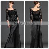 Elegant Satin Evening Long Black Lace Prom Dress thumbnail-1