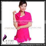 CX-B-P-42A Rabbit Fur Pom Pom Decoration Women Pashmina Scarf thumbnail-3