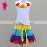 Baby First Birthday Outfit Kids Rainbow Skirt Photo Prop Girls White Cotton Tank Top With Rainbow Chiffon Pettiskirt Sets thumbnail-2