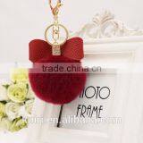 Sweety Cute Koreal Style Rex Rabbit Fur Balls Keychain With Bowknot Leather Keychain thumbnail-2