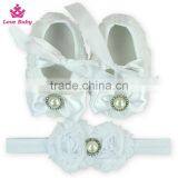 Fancy Polka Dot Floral Newborn Crib Shoes Baby Shoes Matching Headband thumbnail-4