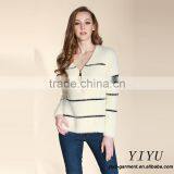 Latest Fashion Pullover Korean Design Stripe Fuzzy Warm Winter Sweater With Zipper thumbnail-2